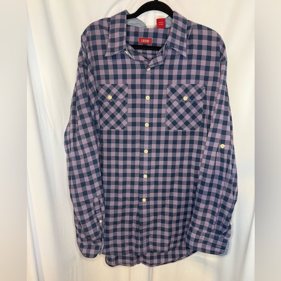IZOD Men's Blue Checkered Shirt - Picture 1 of 3